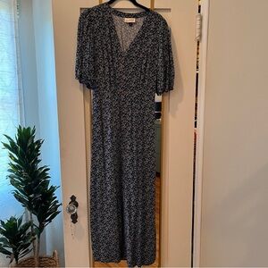 Universal Thread V-Neck Jumpsuit with Puff Sleeves and Tie Waist in Floral Print